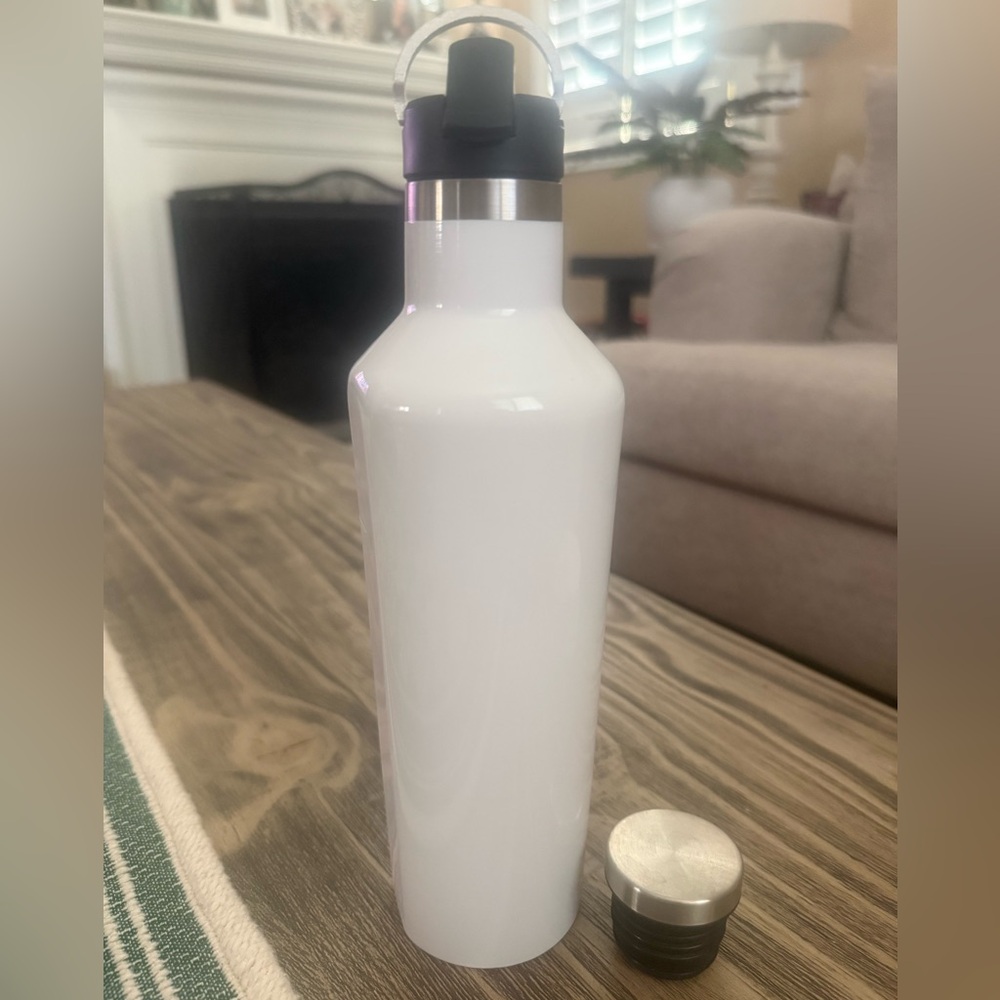 Corkcicle Canteen in White 16oz. Comes with regular screw and sport straw caps. - Picture 2 of 2